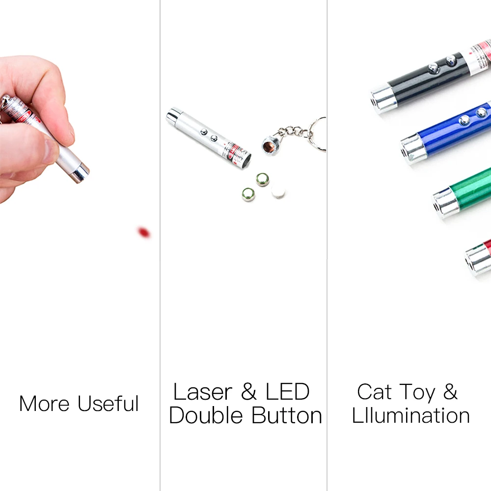 Hipidog Cat Toy Laser Toys Funny Stick 2 in 1 LED Double Button Red Pointer White Light Pet Dog Supply | Дом и сад