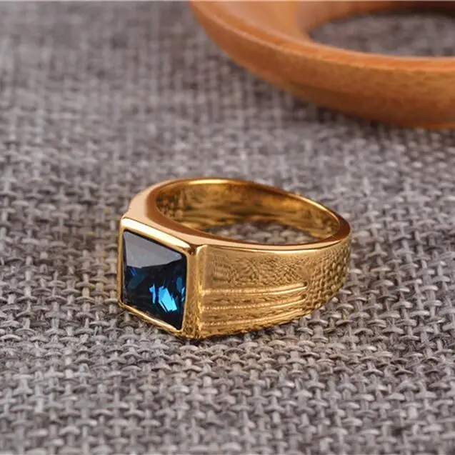 Красный/синий квадратный камень Простые Кольца для мужчин из титана титановая