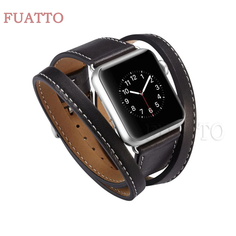 Длинный кожаный ремешок для apple watch 6 серия 5 4 3 2 38 мм 42 44 40 двойной туристический