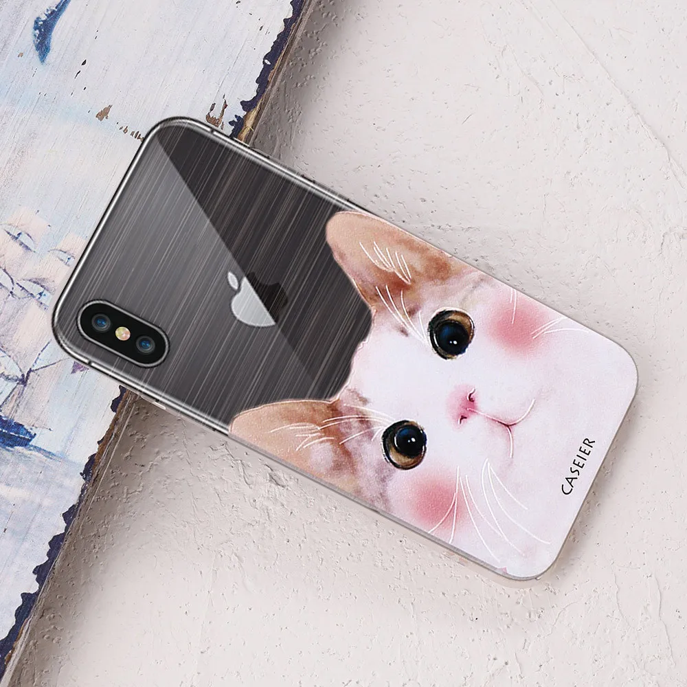 Caseier милый кот Чехол для iPhone X 3D мягкий рельеф ТПУ чехлы 7 5s 6 6s 8 Plus милые кошки Fundas
