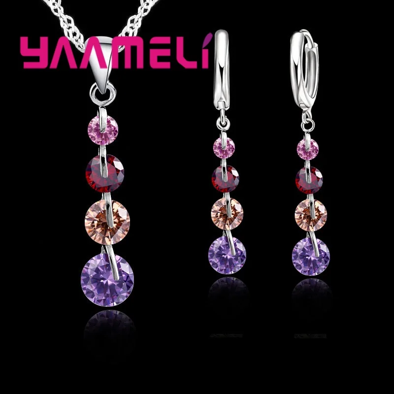 Fashion 925 Sterling Silver Bridal Jewelry Set For Women Tassel Cubic Zircon Pendant Necklace Earrings Sets Wedding Gift 925 sterling silver opal stone wedding bridal jewelry sets earrings for women costume jewelry pendant necklace ring set gift box