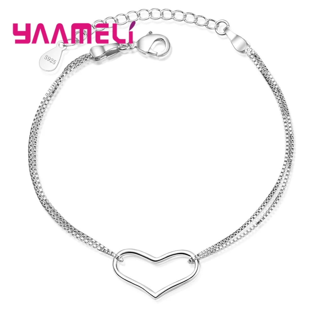 

925 Silver Bracelets for Women Wedding Engagement Lovely Hollow Heart Pendant Bangles Femme Bridal Jewelry Gifts