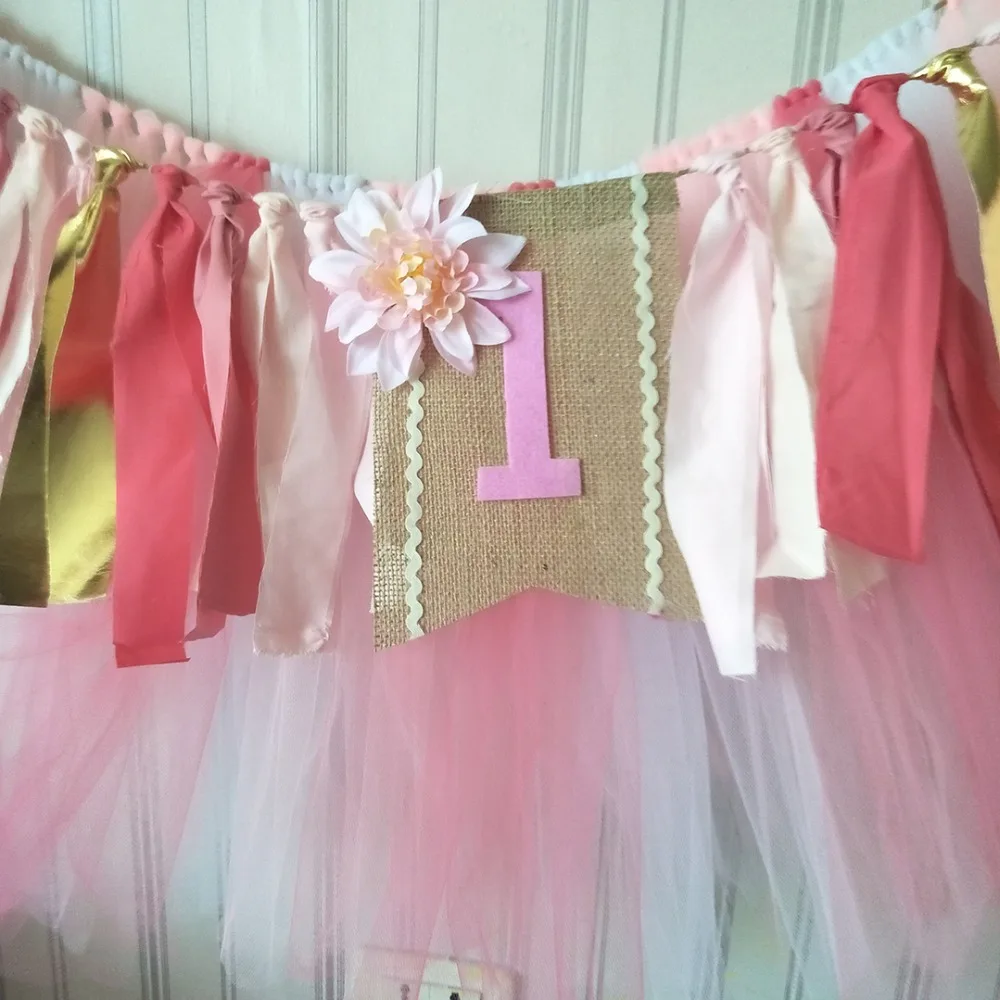 Tahiti Inspired Baby Girl First Year Birthday Party Highchair Banner With Tutu Tassel Garlands Personalized Free Shipping | Дом и сад