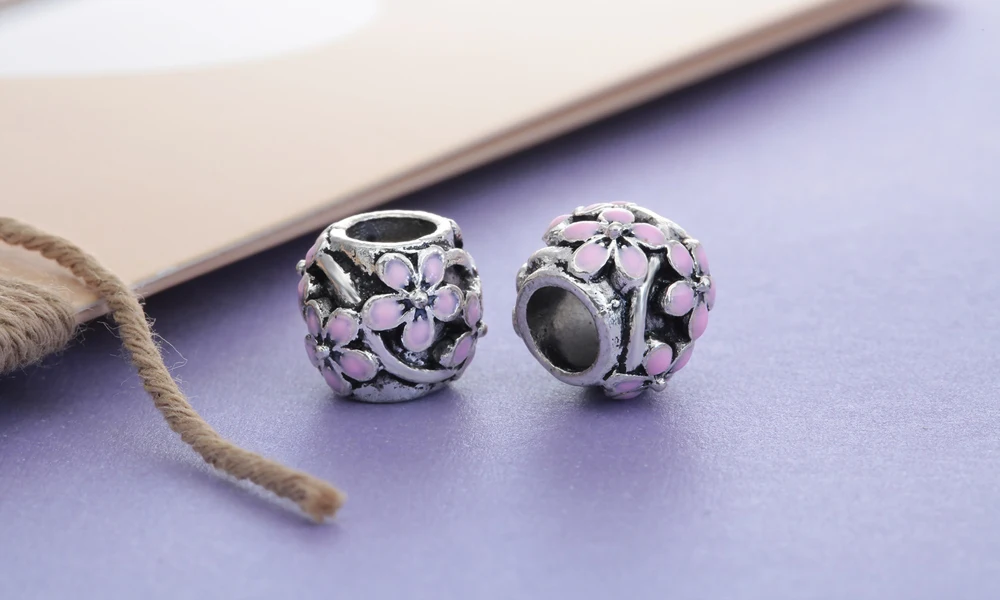 Bead Charms Dropshipping 1PC/5PCS Large Hole Charm Beads Gift Pink Plum Flower Shaped Elegant For Womens DIY Bracelets | Украшения и