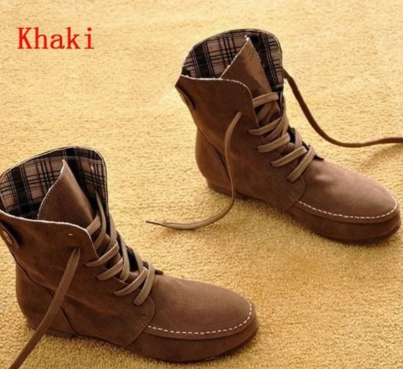 Повседневная обувь; Прямая поставка; sapatos femininos; модель года; ; Размер 9; Цвет черный, зеленый, красный; мотоциклетные ботильоны на плоской подошве; осенние женские ботинки - Цвет: khaki