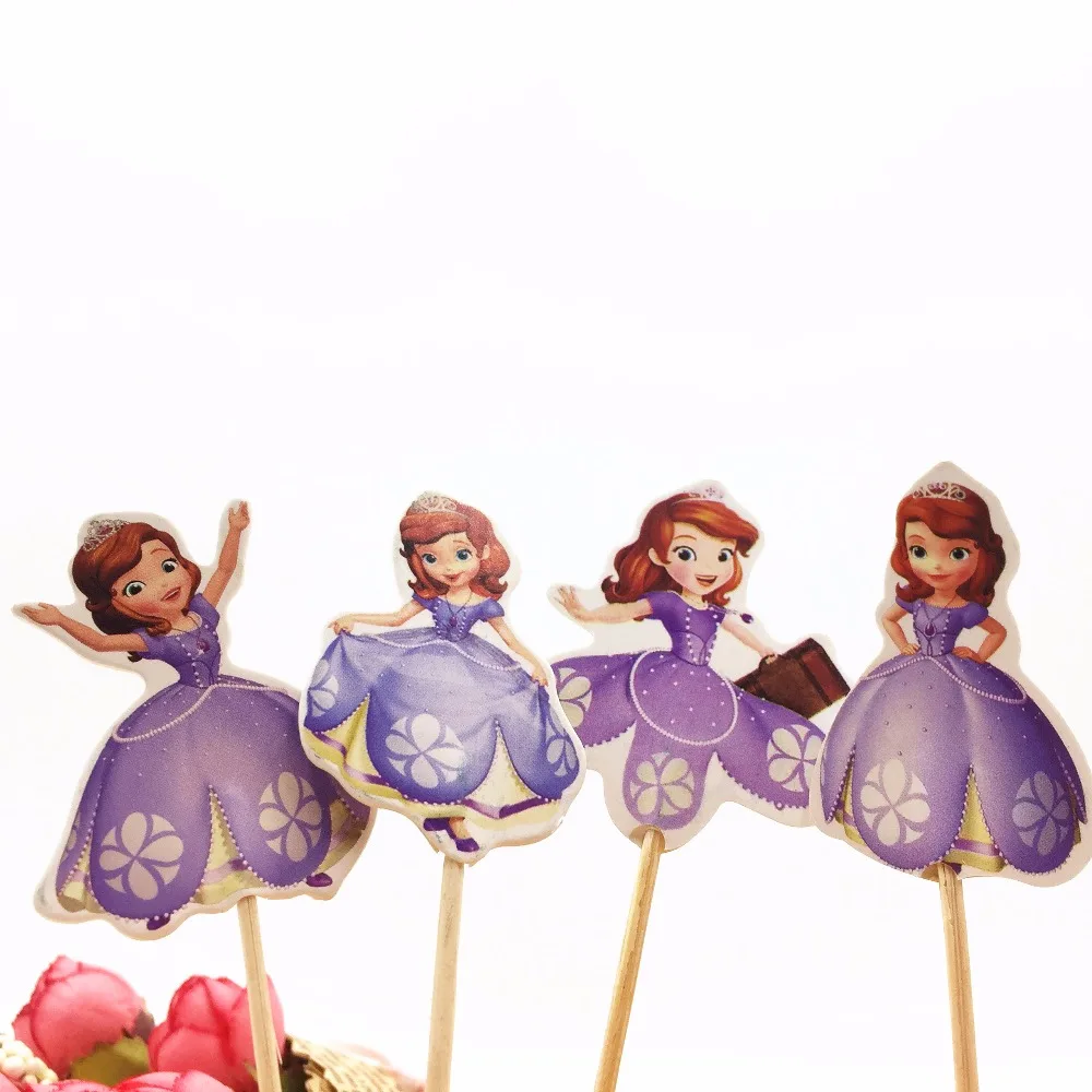 24pcs Cake Dessert Inserted Card Sofia Princess Cake Toppers Cartoon Decoration Card Kids Birthday Baby Shower Party Supplies