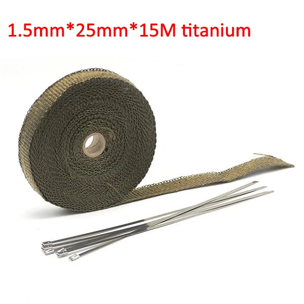 15M titanium Alconstar-5 м/10 м/15 м мотоцикл выхлопной тепловой ленты коллектор Теплоизоляционный коллектор рулон устойчив к нержавеющим стяжкам - Цвет: 15M titanium