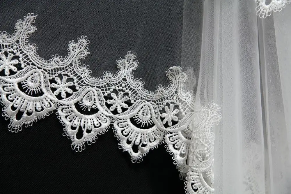 Однослойная элегантная длинная кружевная вуаль для свадьбы из тюля невесты без