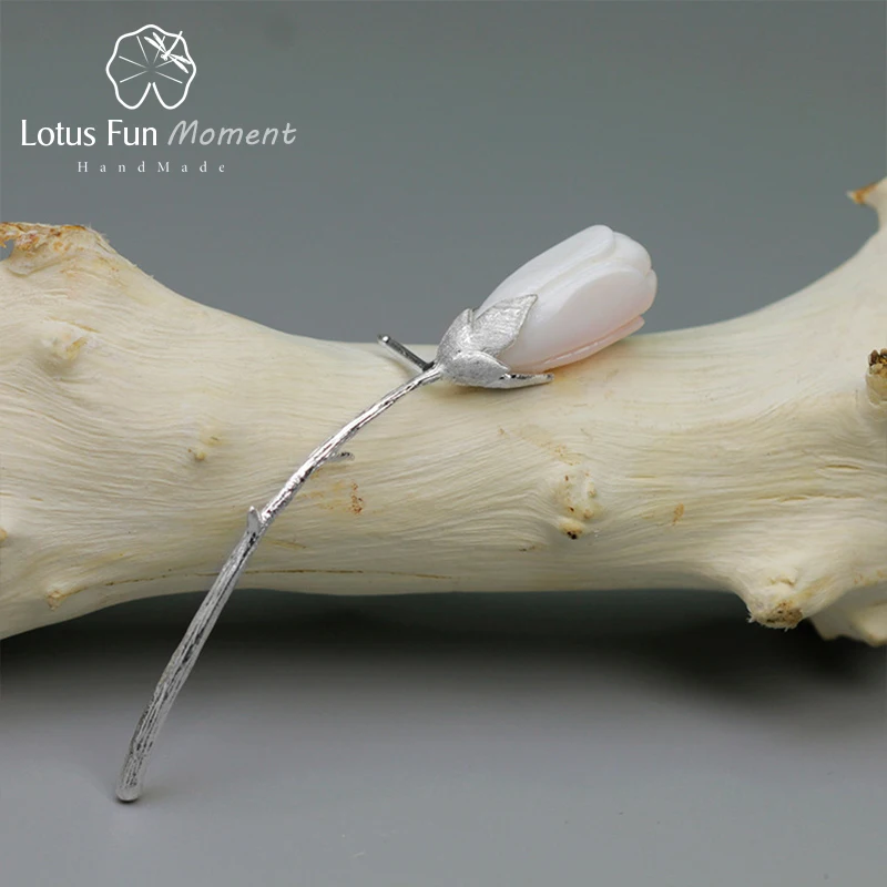 Lotus Fun Moment Real 925 Sterling Silver Natural Shell Handmade Fashion Jewelry Elegant Magnolia Flower Brooches Pin Broche|fashion broche|pin