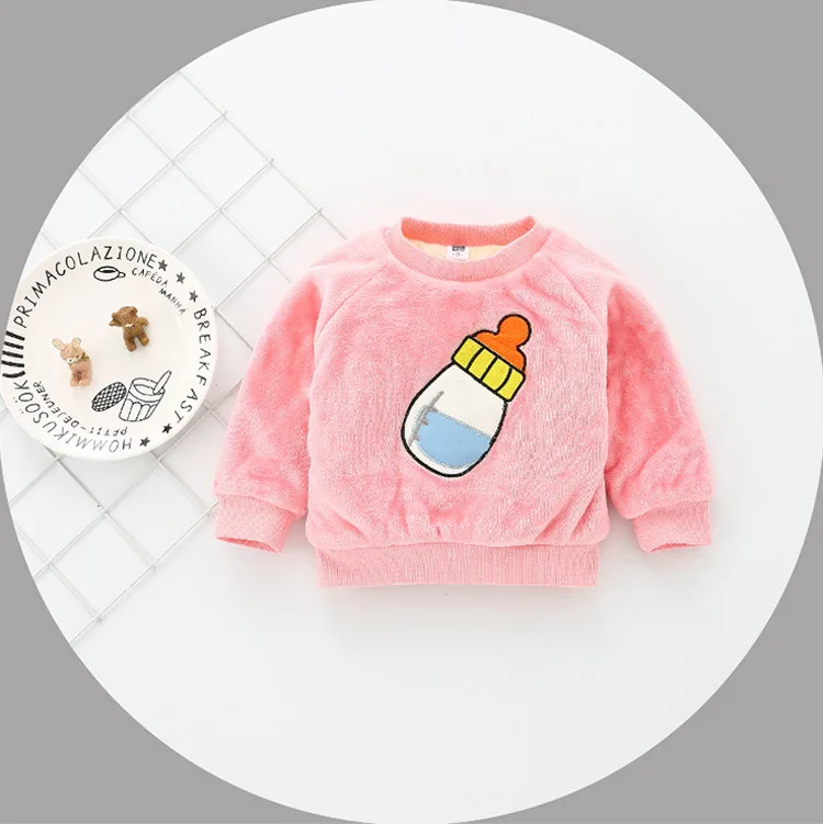 Warm Winter Baby Girls Milk Bottle Pattern Fleece Thicken Cotton Cashmere Sweaters Tops |