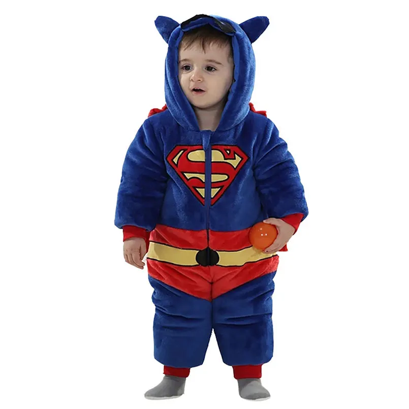 Superman Детский комбинезончик; От 0 до 4 лет, одежда для девочек и мальчиков, милый мультфильм животных фланелевая зимняя теплая комбинезон Детские ползунки Пижама пеленальные матрасики - Цвет: Superman