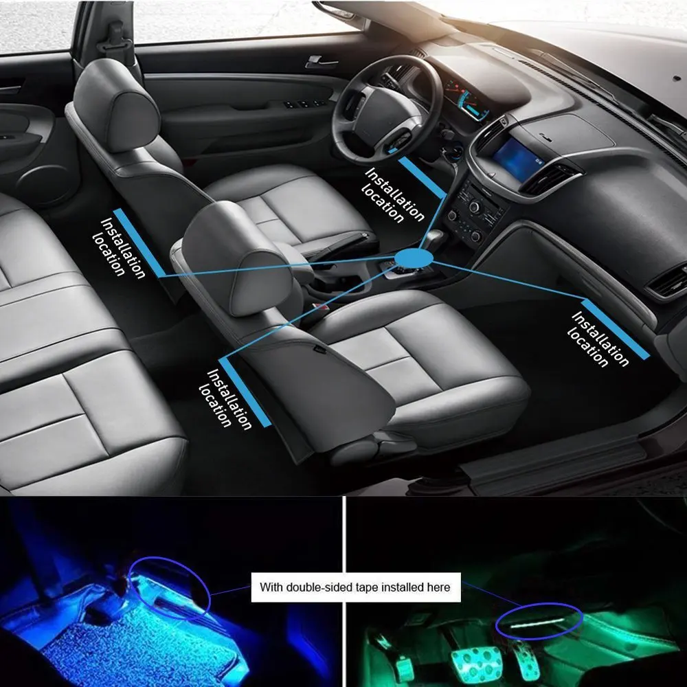 

12V Car Led Strip Light Interior 4pcs RGB LED Lighting Stripe 12V Tape Lamp 5 12 V Volt RGB Music IR APP Controller Decorative