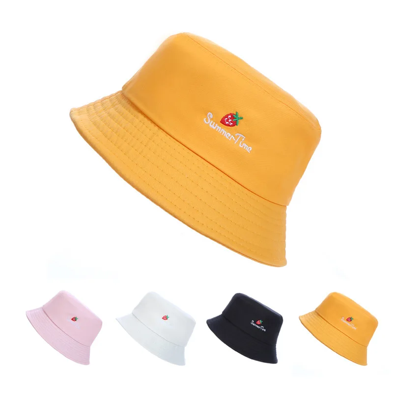 

h007 Fashion Literature Art Small Fresh Strawberries Embroidered Fisherman's Hat
