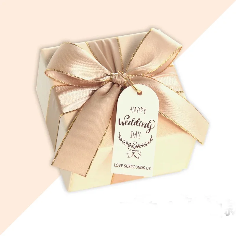 100 шт./заказ Пользовательские Элегантный квадратный Обручение Baby shower вечерние коробки конфет Шоколад невесты свадебный подарок пользу поле для гостей - Цвет: Champagne gold