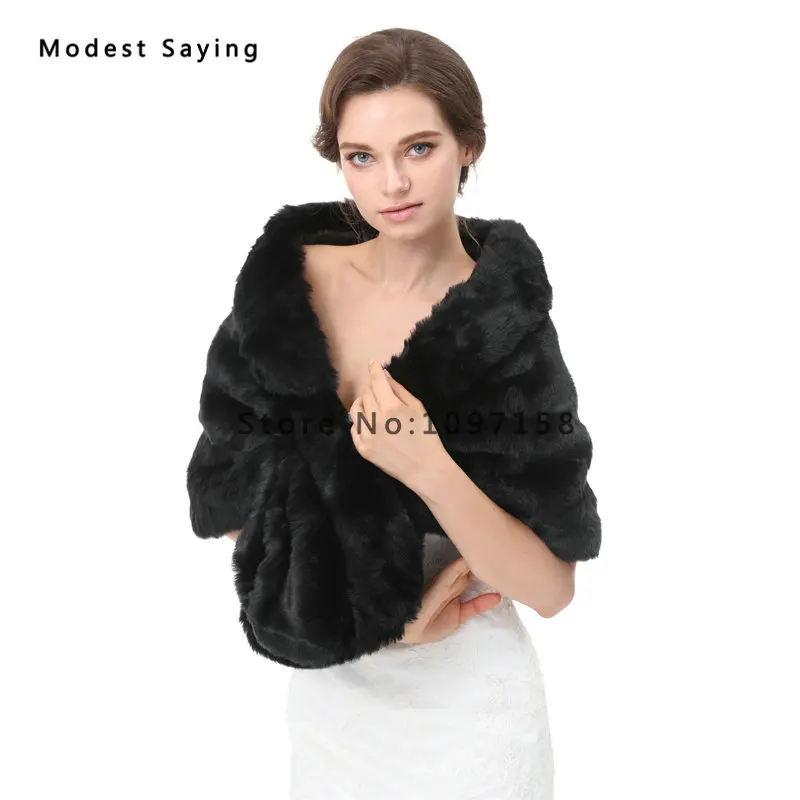 Black Faux Fur Wedding Shawls 2017 New Arrival Formal Bridal Cloak Women Party Boleros Stoles Warm Wraps Accessories | Свадьбы и