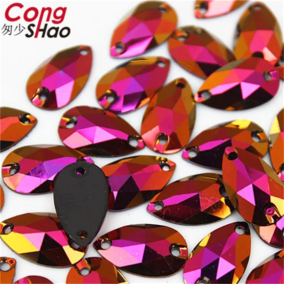 Golden Rose AB Cong Shao 100 шт 10*18 мм, форма в виде капли, черные кристаллы, AB Стразы, Пришивные с плоским основанием, 2 отверстия, камни из смолы для самостоятельного изготовления свадебного платья WC765 - Цвет: Golden Rose AB