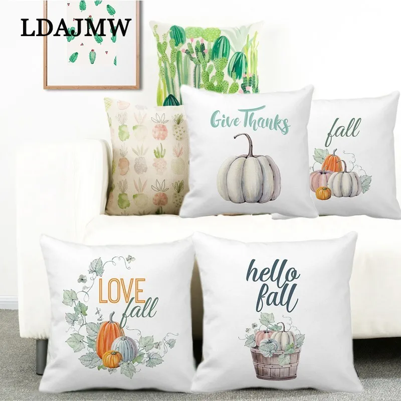LDAJMW Хэллоуин День благодарения Подушка с изображением тыквы Чехлы 45 см * осень Yall