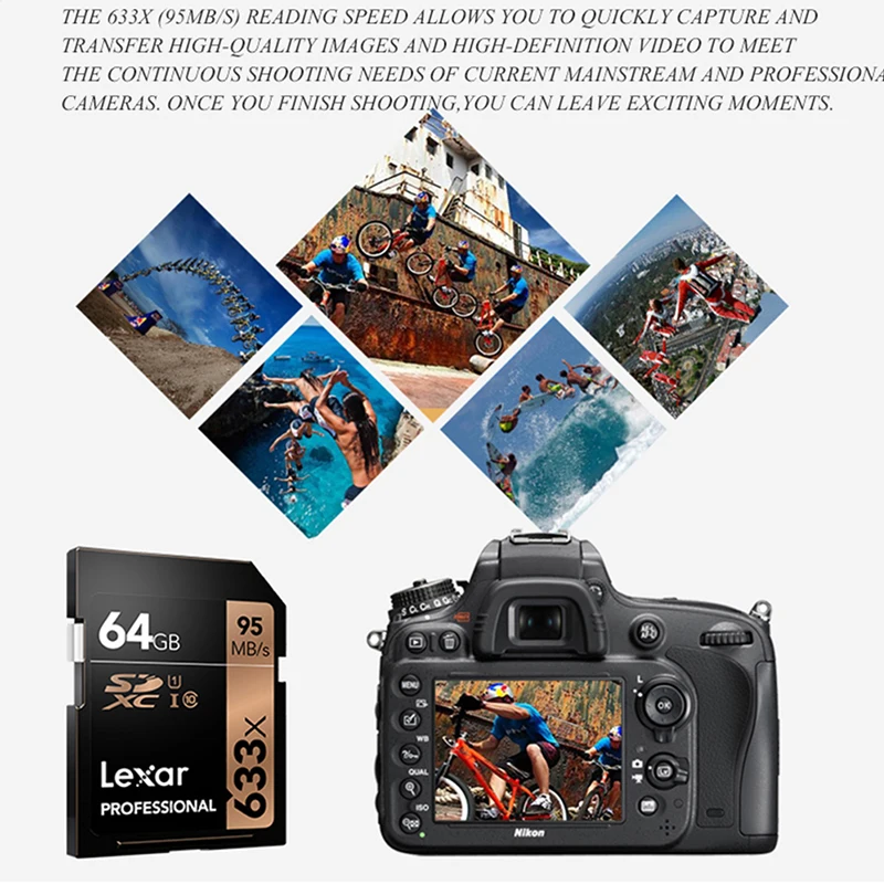 Профессиональная карта памяти Lexar 633X SDHC 16 ГБ 32 SD SDXC 64 Гб 128 256 512 4K флэш стандарта 10