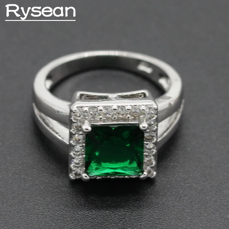 925 Sterling Silver Ring for Women Bridal Daily Square Shape Multi color Green Blue Crystal AAA Zirconia Rysean | Украшения и