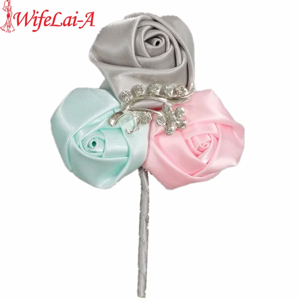 WifeLai-A 100% Handmade Silk Rose Wedding Corsage Diamond Accessories for Bride and Groom Color Optional XH205 | Свадьбы и торжества