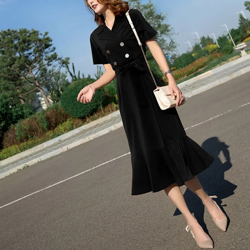 Платье PERHAPS U женское с коротким рукавом двубортное летнее вырезом на воротнике