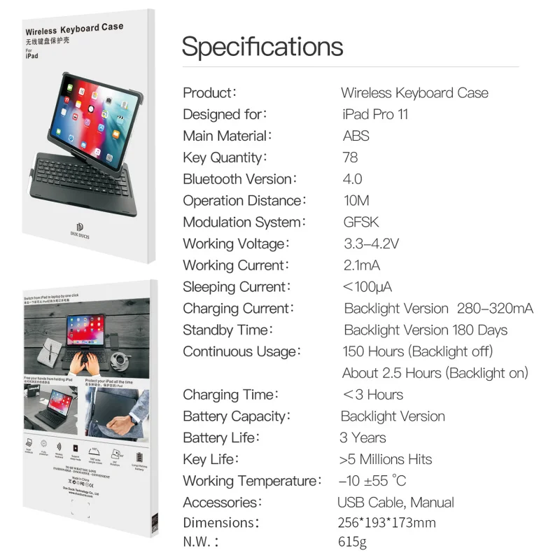 Dux Ducis 4,0 Bluetooth беспроводная клавиатура-чехол для Apple Ipad Pro 11 бизнес Смарт флип чехол полностью защищающий Телефон Чехол