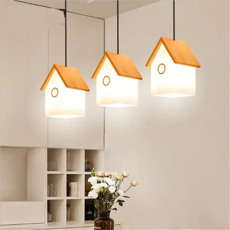 Nordic Wooden Glass House Led E14 подвесной светильник для столовой фойе спальни 1/3 головок