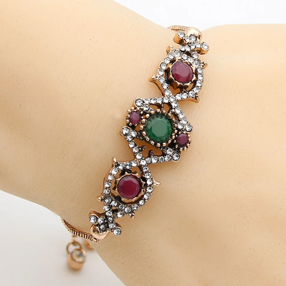 Модный турецкий женский браслет Ehnic из смолы античный золотой цвет полый