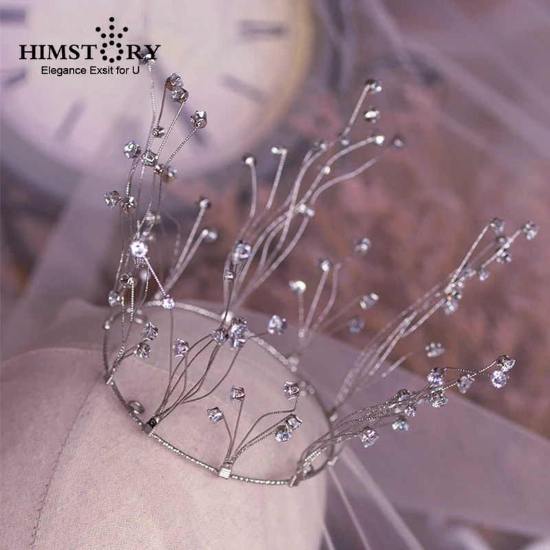 

Elegance Cubic Zircon Crown Bridal Tiaras Crown Silver Shiny Women Royal Bridal Wedding Hair Accessories Diadem Jewelry Hairwear