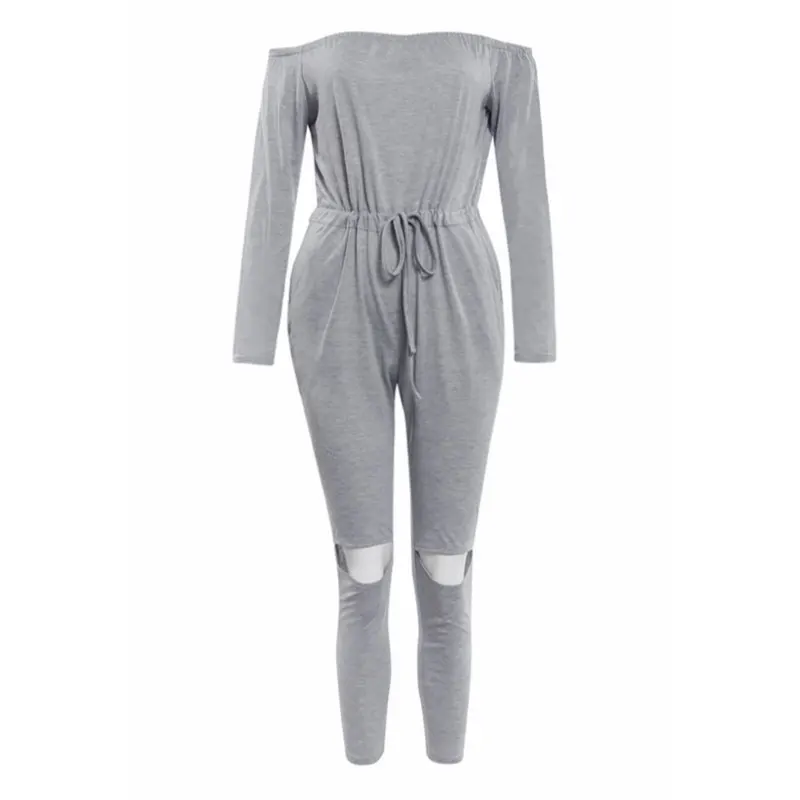 Пикантные с открытыми плечами комбинезон Для женщин колено отверстие полной