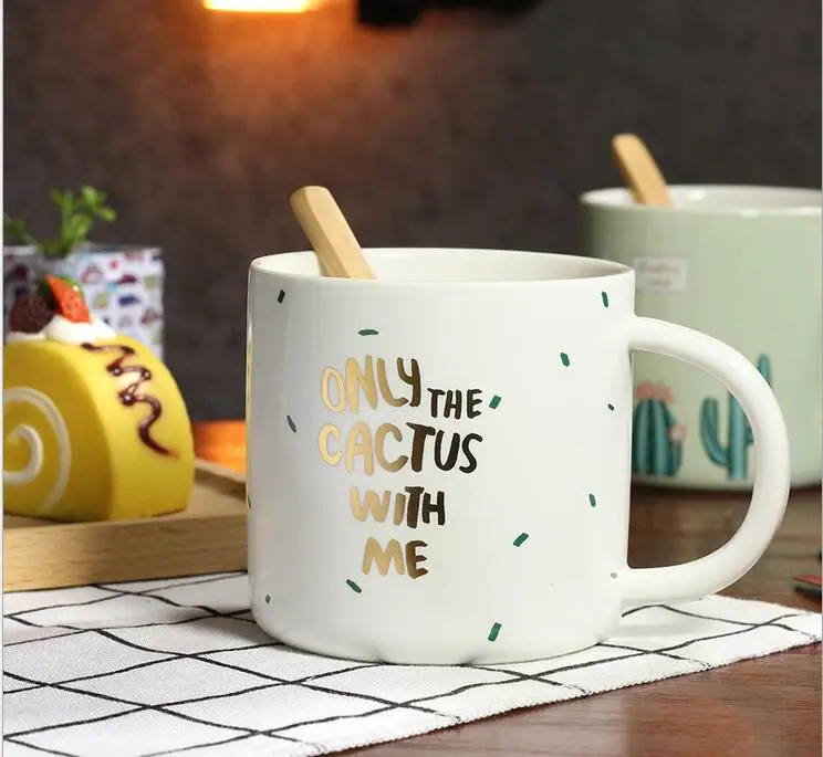 Новая модная керамическая чашка для воды С КАКТУСОМ и ложкой Высококачественная
