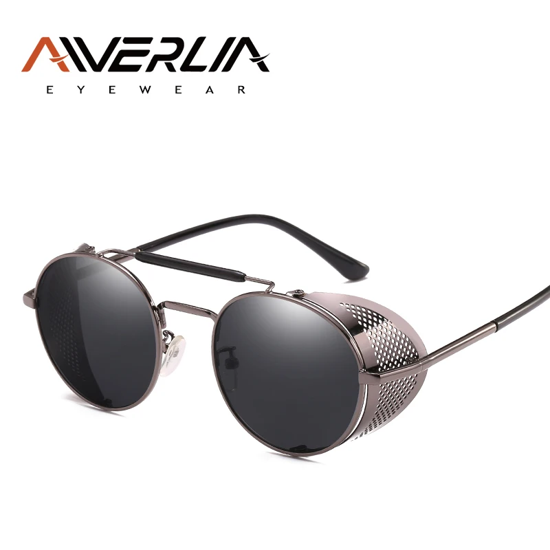 C3Grey-Gun AIVERLIA стимпанк Солнцезащитные очки панк металлические щиты солнцезащитные очки для мужчин и женщин брендовые дизайнерские круглые очки UV400 Gafas de Sol AI57 - Цвет линз: C3Grey-Gun