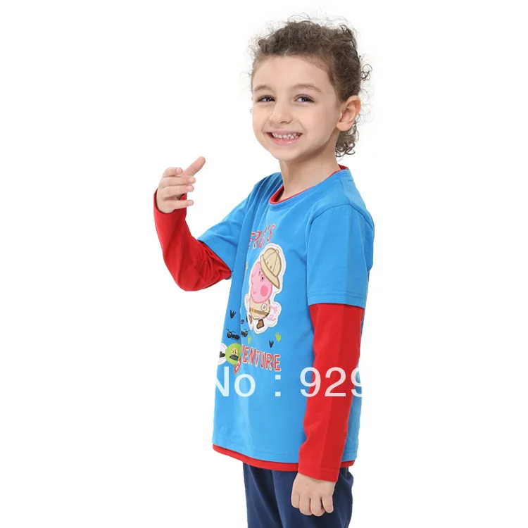 (2 7Y)1lot/5pcs PEPPA PIG baby girls boys long sleeve t shirts children curious george cotton shirt kid clothing Free shipping|clothing