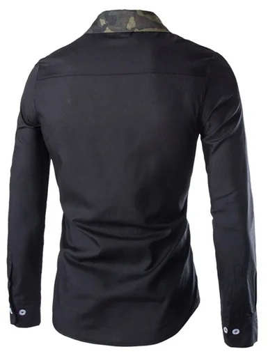 Мужская приталенная рубашка на пуговицах однотонная деловая с длинным рукавом и