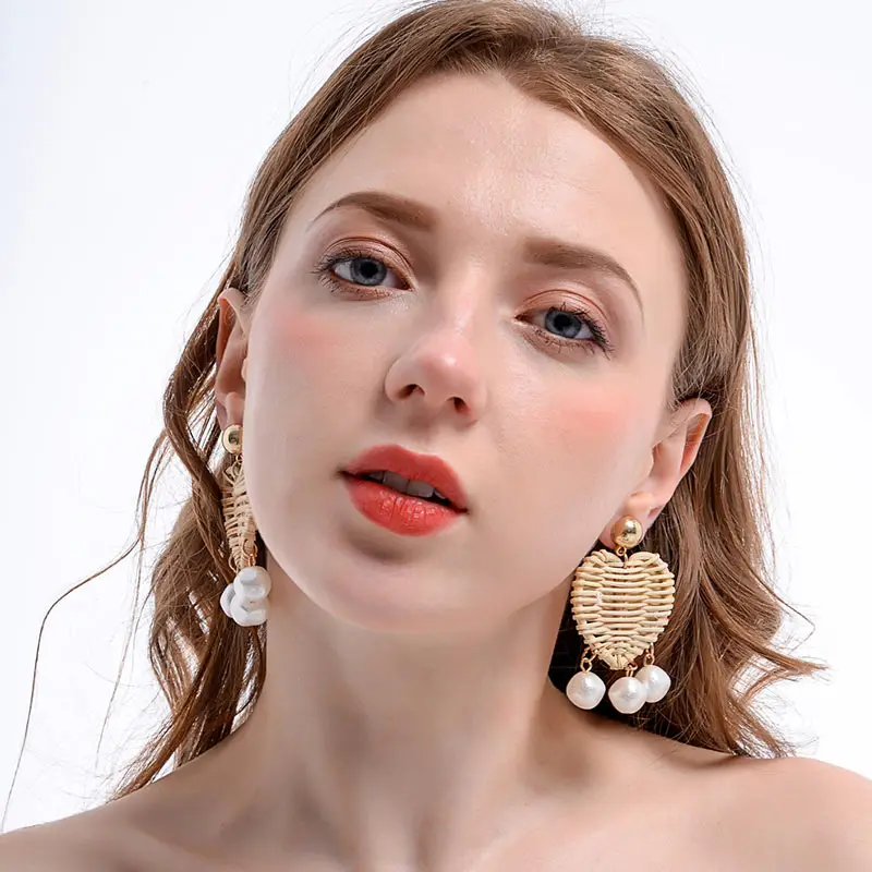 Женские Висячие серьги JUST FEEL корейские висячие из ротанга имитация жемчуга бохо