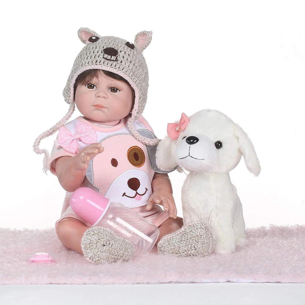NPK bebe reborn 50 см силиконовые куклы для детей подарок с белым щенком плюшевые игрушки