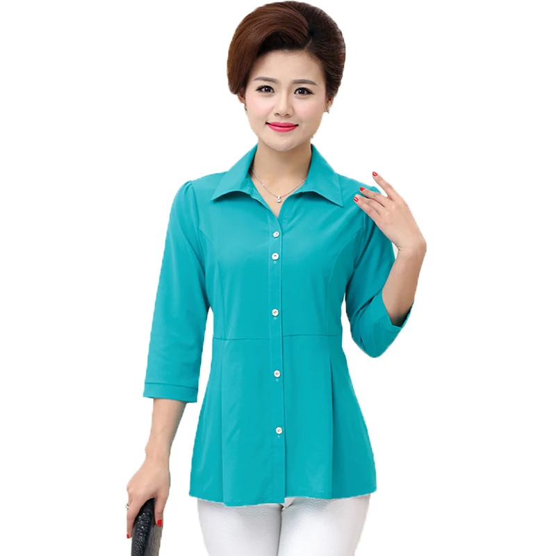 

Женская Повседневная рубашка, топ с полурукавами, красный, зеленый, синий, блузки простого покроя, женские топы с отложным воротником, блузк...