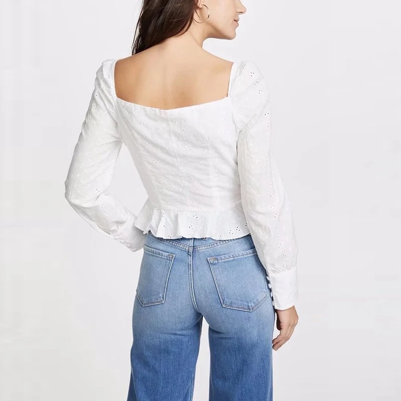 Летние женские топы и блузки Корейская белая блузка с квадратным воротником