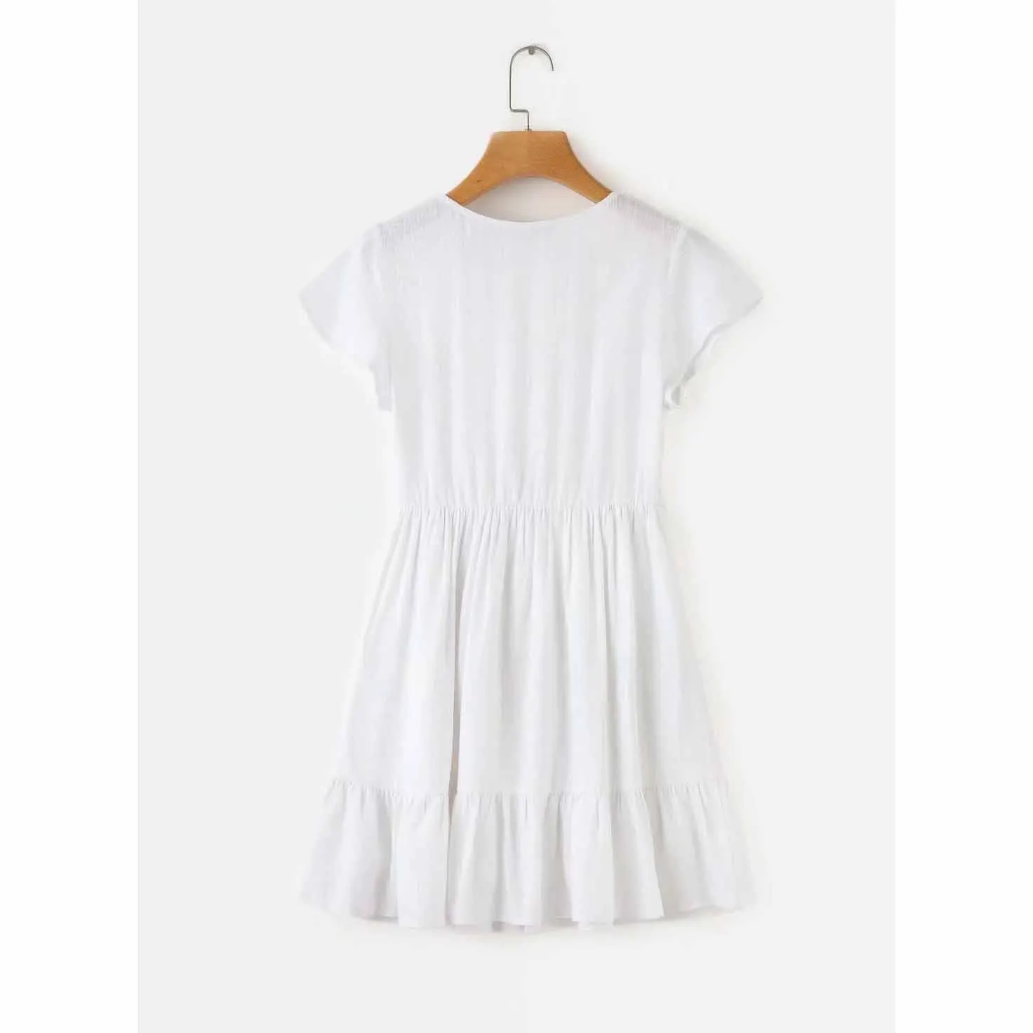 Женское короткое платье с оборками Boho белое кружевное v-образным вырезом и