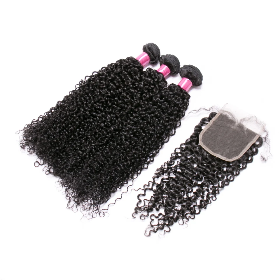 Chloe волосы бразильские Remy человеческие кудрявые 3 пучка с закрытием 4*4 свободная