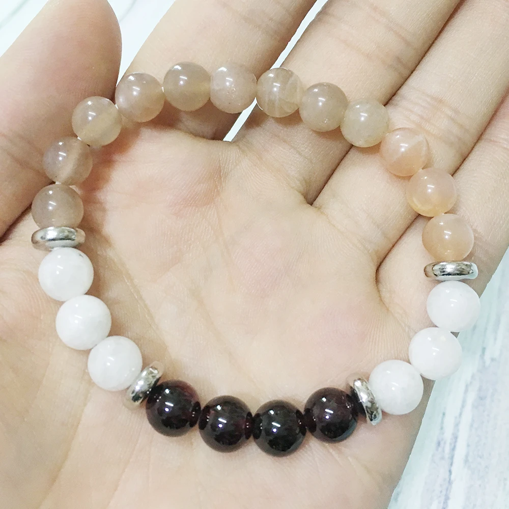 MG0348 женский браслет 2019 энергии из натурального граната с лунным камнем 8 мм бусин