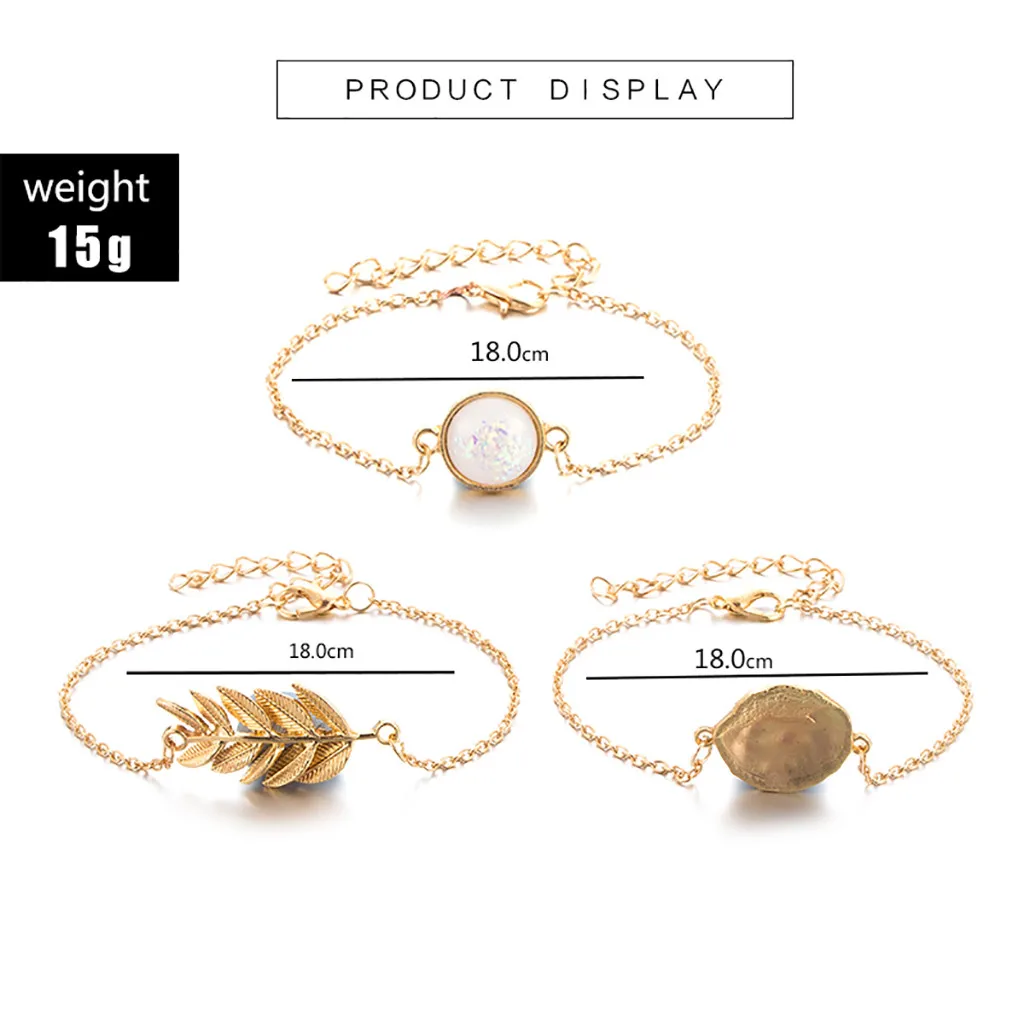 Diomedes New Fashion Trendy Simple Hand Strap Vintage Ethnic Wind Protein Pine Stone Alloy Bracelet 3 Piece Set Y607 | Украшения и