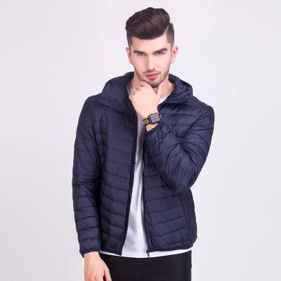 Navy blue Mens Fashion Winter Jackets Ultra Light Windproof 90% White Duck Down Coats Casual Autumn Portable Puffer Jackets Warm Parkas - Цвет: Navy blue