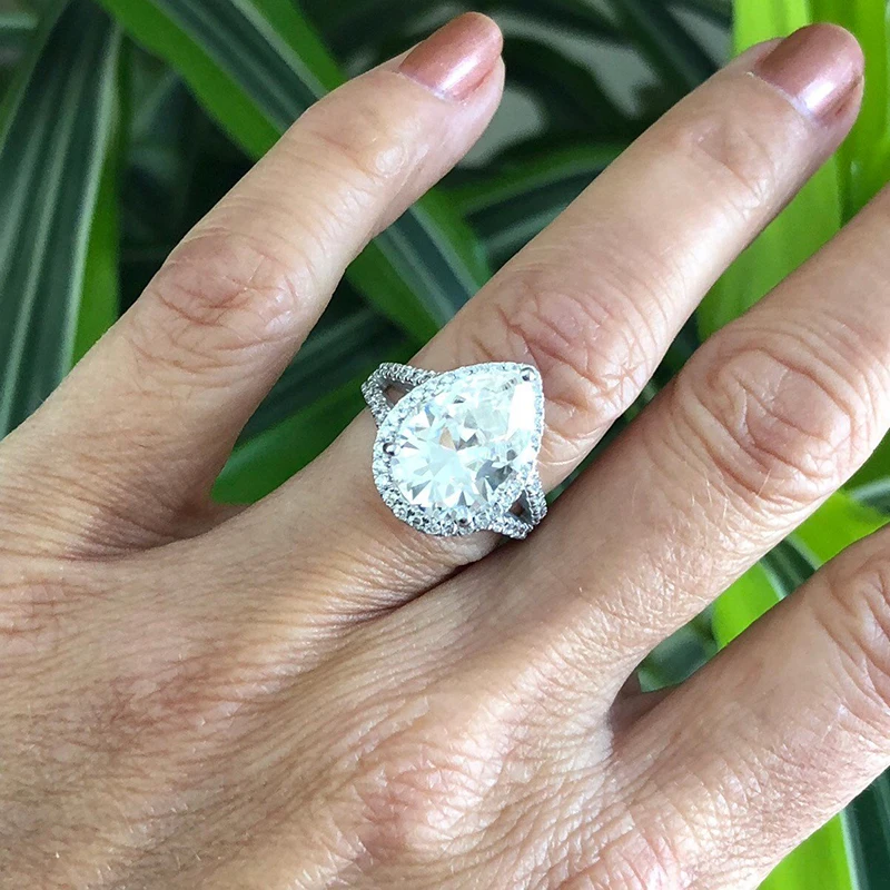AEAW Груша Форма обручальное кольцо 5.5ct Груша Форма Supernova обручальное кольцо для женщин Твердое 14 к белое золото