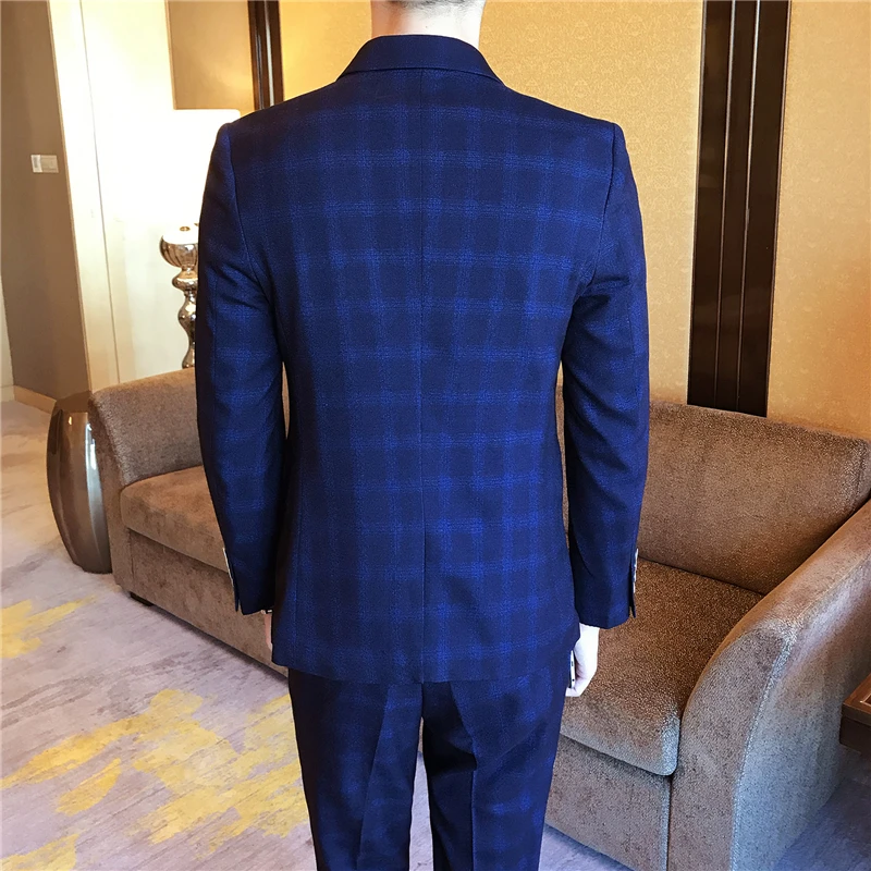 Men's Blazer Men Soft Comfortable Khaki Blue Suit Jacket Male Plaid Slim Single Breasted High Quality Jaquetas Homens Size M 3XL | Мужская