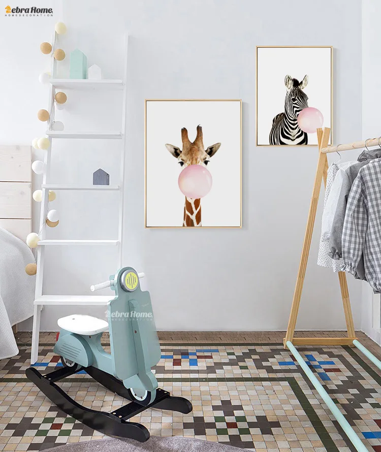

Pink Balloon Hot Nordic Cartoon A Zebra Cute Wall Pictures For Kids Living Room Posters and Prints Guadros Bubble Animal Canvas