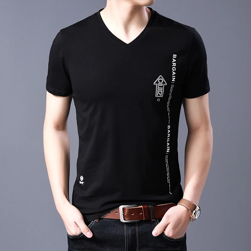 2022 New Fashion Brand T Shirts Mens V Neck Pattern Summer Tops  Street Style Trends Cotton Short Sleeve Tshirts Men Clothing