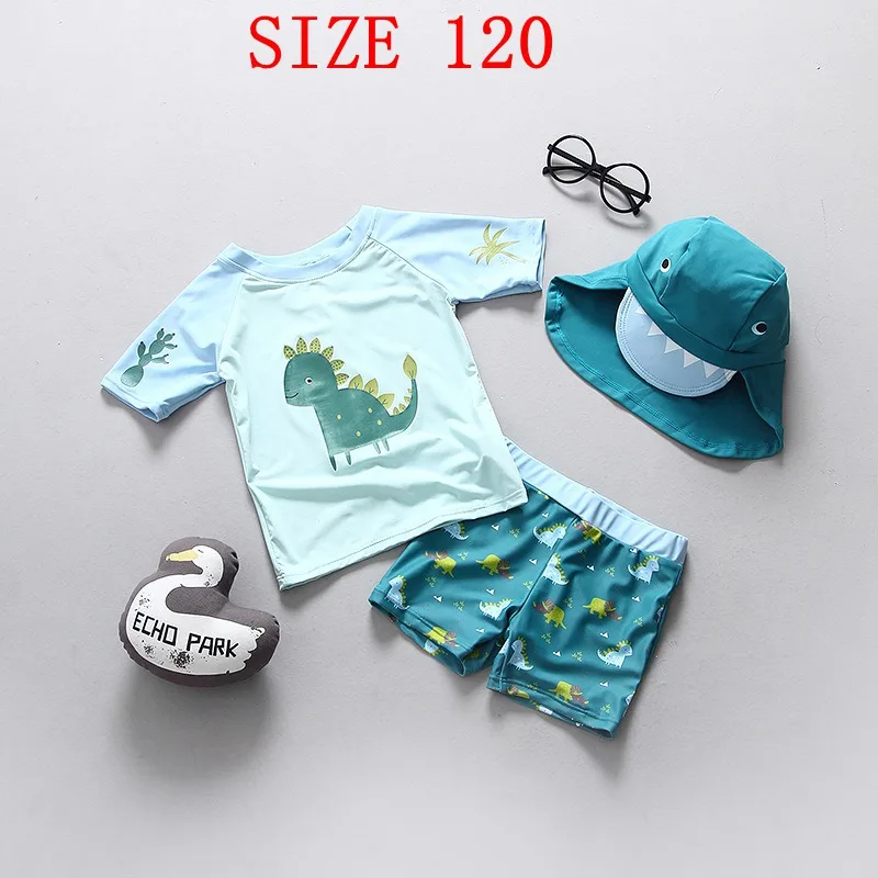 SIZE 120 Купальный костюм для маленьких мальчиков с рисунком динозавра; раздельный купальный костюм для мальчиков; детский купальный костюм; UPF50+ защита от УФ-лучей; пляжная одежда - Цвет: SIZE 120