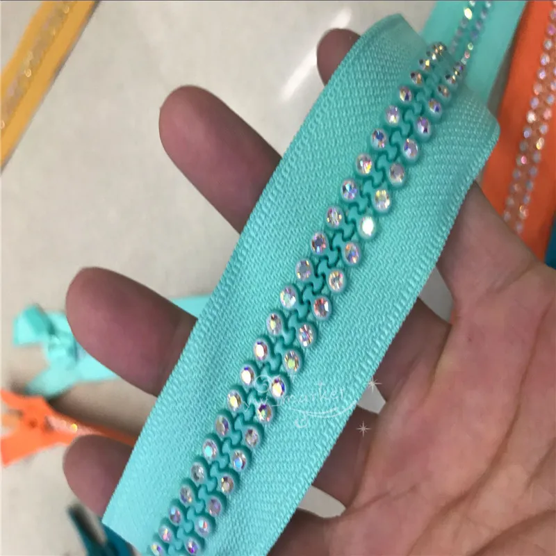 2 row aquamarine AB Цвет 60 см 2-рядной класс Стразы ab Crystal платье с молнией одежда Шитье 2 шт - Цвет: 2 row aquamarine AB