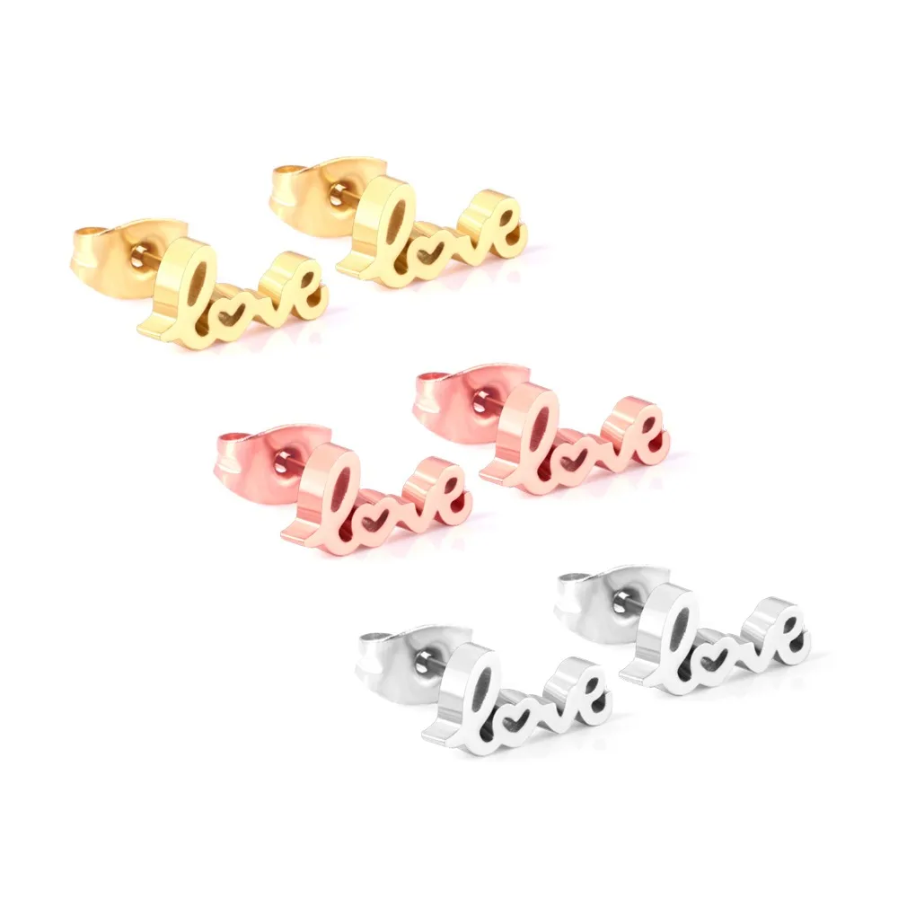 LUXUKISSKIDS 3 пар/лот женские серьги-гвоздики из нержавеющей стали с надписью Love